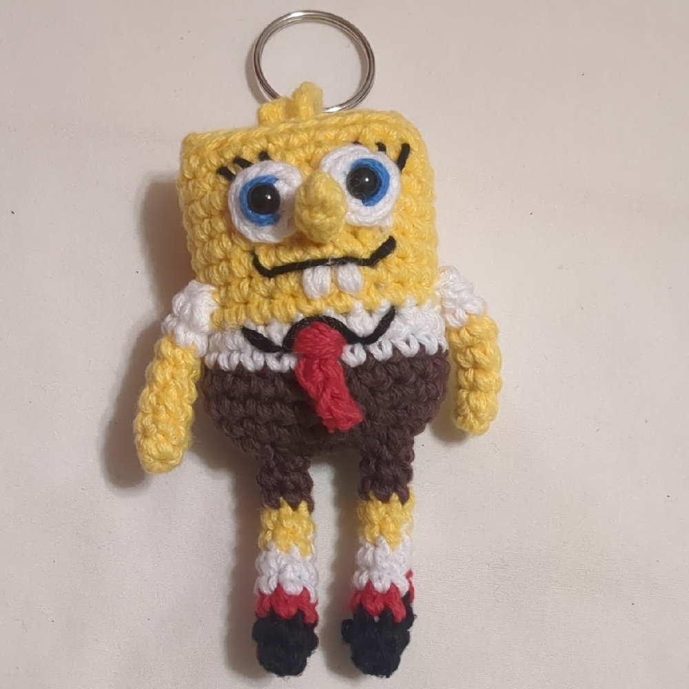 Artisan Spongebob Squarepants Crocheted Amigurumi Keychain Handmade Charm Gift